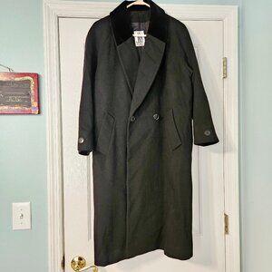 VTG Jones New York Double Breasted Black 100% Wool Pea Coat Overcoat Long Med/Lg